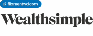 Logo of Wealthsimple in black text with a blue label above reading “filamentwd.com.”
