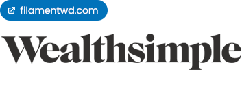 Logo of Wealthsimple in black text with a blue label above reading “filamentwd.com.”